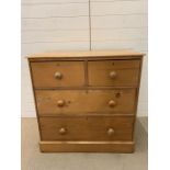 Pine chest of drawers, two long drawers over two (H90cm W92cm D55cm)