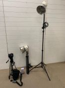 Selection of studio photography lights, and cannon camera DS126071, No 1730735870 and tripod