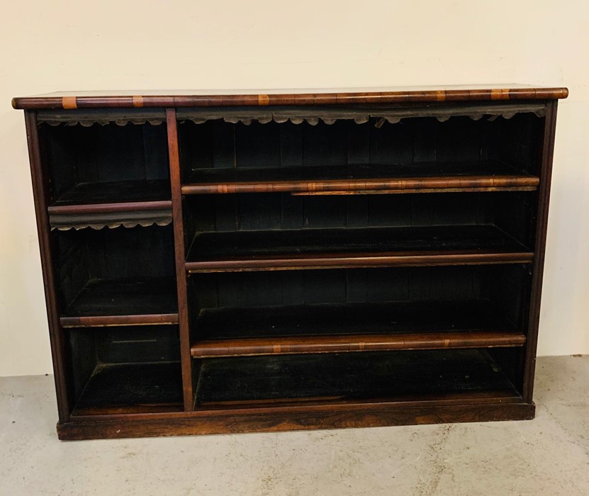 Victorian open front bookcase with three short shelves to side and three long (H101cm W146cm D37cm)