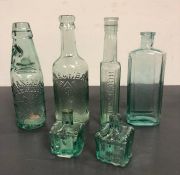 A Selection of glass bottles including J Baxendale of Blackburn and J A Archibald of Blackburn