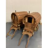 Pair of handmade gypsy horse drawn wagons with music box to back (one not working)