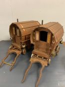 Pair of handmade gypsy horse drawn wagons with music box to back (one not working)