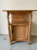 Pine bedside with a cupboard under and carved details to side (H87cm W66cm D46cm)