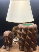 Elephant themed wooden lamp base and planter