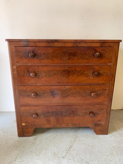 A mahogany chest of drawers, with four long drawers on bracket feet (107cm x 50cm)