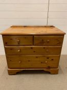 Pine chest of drawers with two short and two long drawers (H73cm W86cm D44cm)