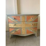 Chest of drawers with three long drawers and decorated with Union Jack in gold and bronze leaf