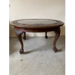 A impressive mahogany circular dining table on ball and claw feet with three leaves (H73cm Dia136cm)