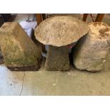 Three staddle stones bases and one top.
