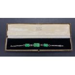 A Jade and 9 ct white gold bracelet