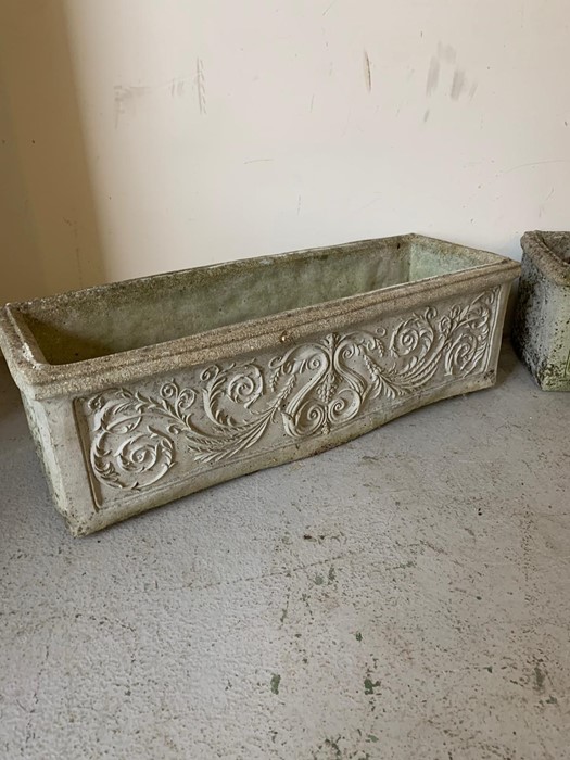 A pair of long garden planters with floral pattern to sides (84cm x 25cm) - Image 3 of 3