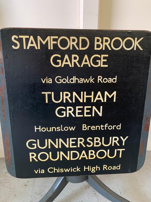 Tilt top table decorated with vintage London bus sign (H90cm W70cmsq) - Image 2 of 4