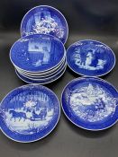 Royal Copenhagen decorative collectors Christmas plates 1977 to 1985 plus 2002. Ten plates in total