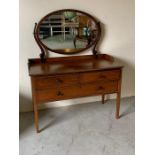 A mahogany dressing table with string inlay to front and oval mirror (H84cm W114cm D52)