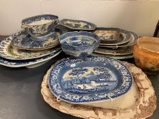 A Large selection of blue and white china to include platters, bowls, meat dishes etc.