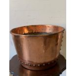 Large Copper riveted pot (H33cm Dia 50cm)