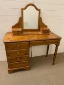 Pine dressing table with mirror (H75cm W110cm D45cm(