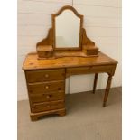 Pine dressing table with mirror (H75cm W110cm D45cm(