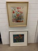 Two Belinda Fitzwilliams paintings, both of floral theme