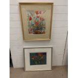 Two Belinda Fitzwilliams paintings, both of floral theme