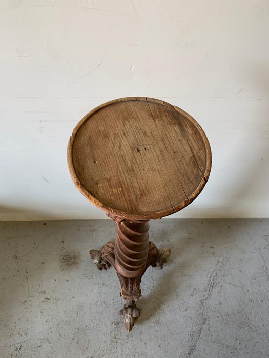 Pine torchiere with spiral column on tripod scrolled feet (H130cm) - Image 3 of 5