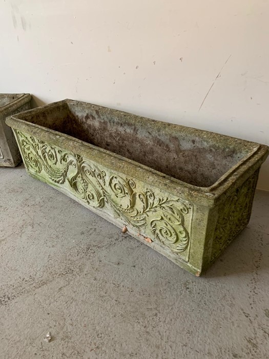 A pair of long garden planters with floral pattern to sides (84cm x 25cm) - Image 2 of 3