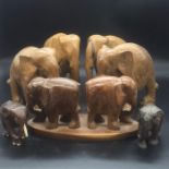 A selection of carved African elephants