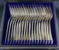 A Cased set of 18 forks and 18 spoons, bearing Mercury head and number 2 (silver fineness .800)