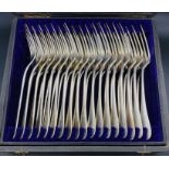 A Cased set of 18 forks and 18 spoons, bearing Mercury head and number 2 (silver fineness .800)