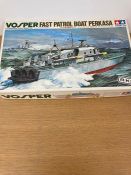 A boxed Tamiya Vosper Fast Patrol Boat Perkasa model kit