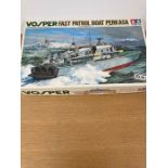 A boxed Tamiya Vosper Fast Patrol Boat Perkasa model kit