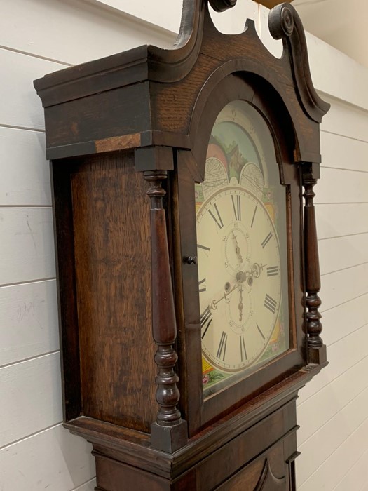 A Victorian oak longcase clock with painted Roman dial - Image 5 of 6