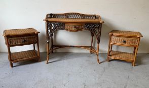 A cane suite comprising of a dressing table with chair and two side tables