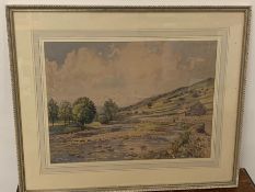 A Florence R. Walker watercolor, signed to lower left. River and landscape scene