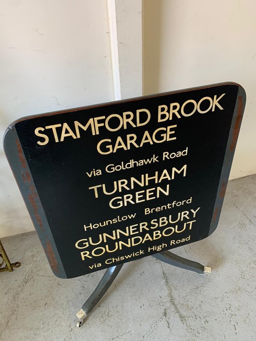 Tilt top table decorated with vintage London bus sign (H90cm W70cmsq) - Image 4 of 4