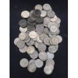 A Quantity of sixpences in glass jar, including many pre 1947 silver