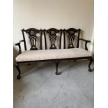 A mahogany framed three seater salon (H100cm W165cm D58cm)