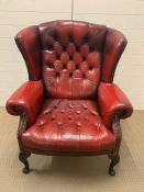 Oxblood leather wingback club chair