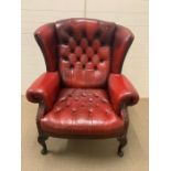 Oxblood leather wingback club chair