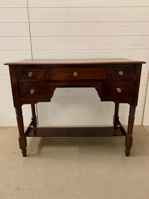 A mahogany sideboard with an assortment of five drawers (H78cm W96cm D47cm) - Image 2 of 3