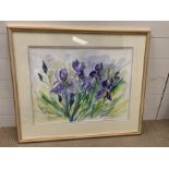 Framed watercolor of Iris signed lower right