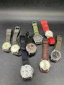 A selection of watches, various makers with fabric straps