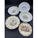 Selection of five Wedgewood and Royal Doulton Beatrix Potter nursery china