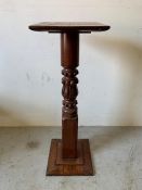 Mahogany plant stand with carved centre and square base (H98cm)