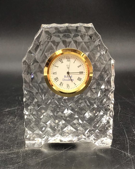A boxed Royal Doulton crystal desk clock