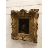 Oil on Board 17th Century Antiquarian in a plaster and gilded frame