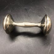 Silver-plated children rattle, dumb bell style