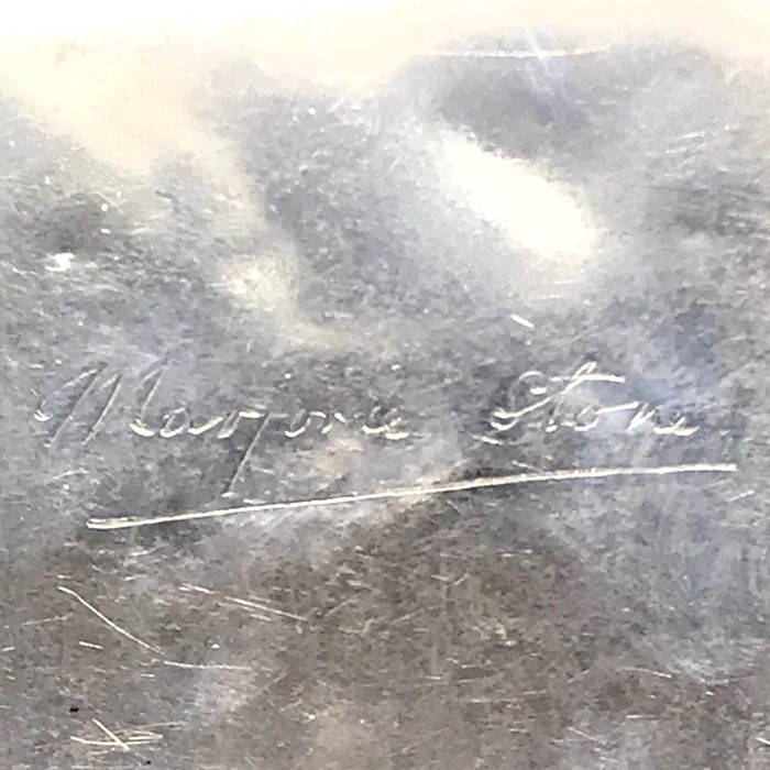 A Silver Cigarette Case, Birmingham hallmark with makers mark D&E, engraved to Majorie Stone - Image 2 of 4