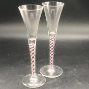 Two Georgian Coloured air twist cordial glasses