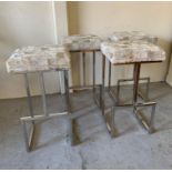 Four hide leather bar stools of contemporary design on chrome legs (H74cm D40cm W40cm)